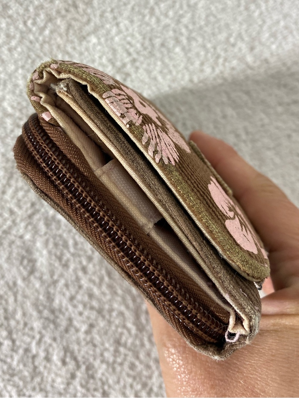 5/$25 Vintage Y2K Point Zero Brown Corduroy W Pink Flowers Tri Fold Wallet Retro - Picture 6 of 16